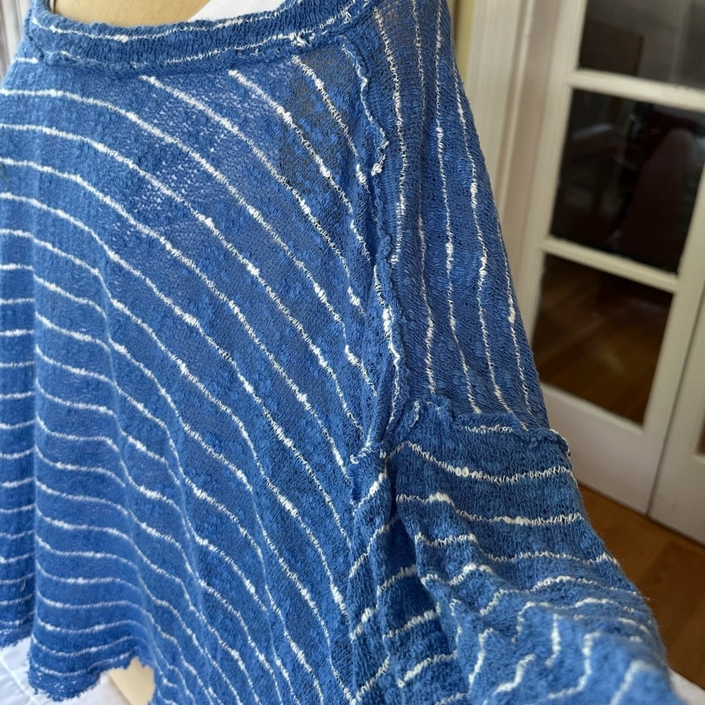 We The Free Blue and White Off-the-Shoulder Sweater